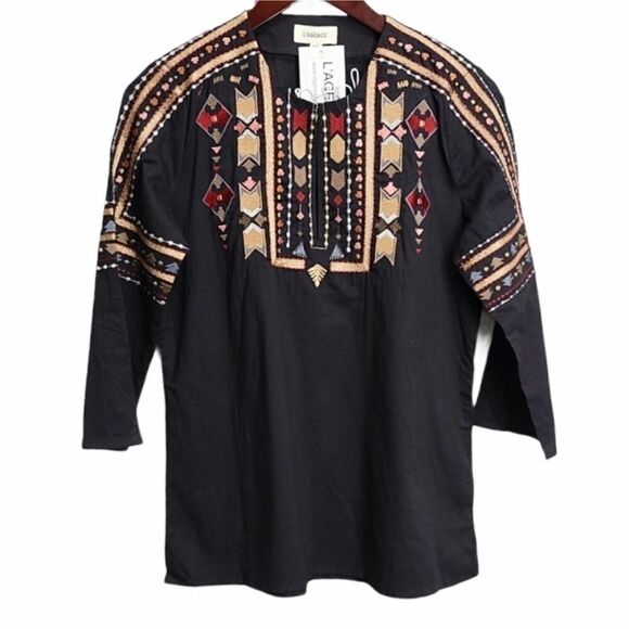 L'AGENCE Bohemian Black Embroidered Tunic XS - Picture 1 of 9